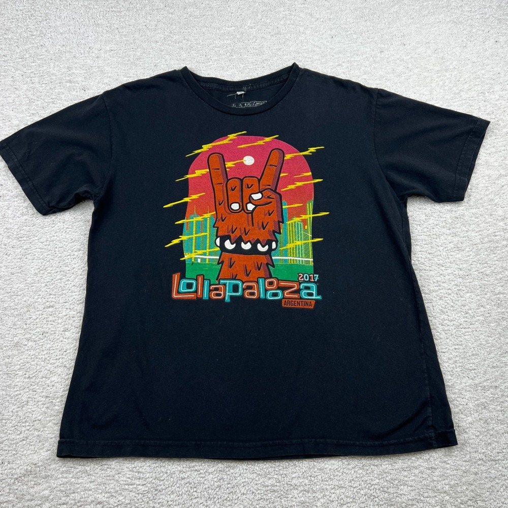 Lollapalooza Argentina 2017 Band T Shirt Mens L Black Metallica Strokes Rock Tee